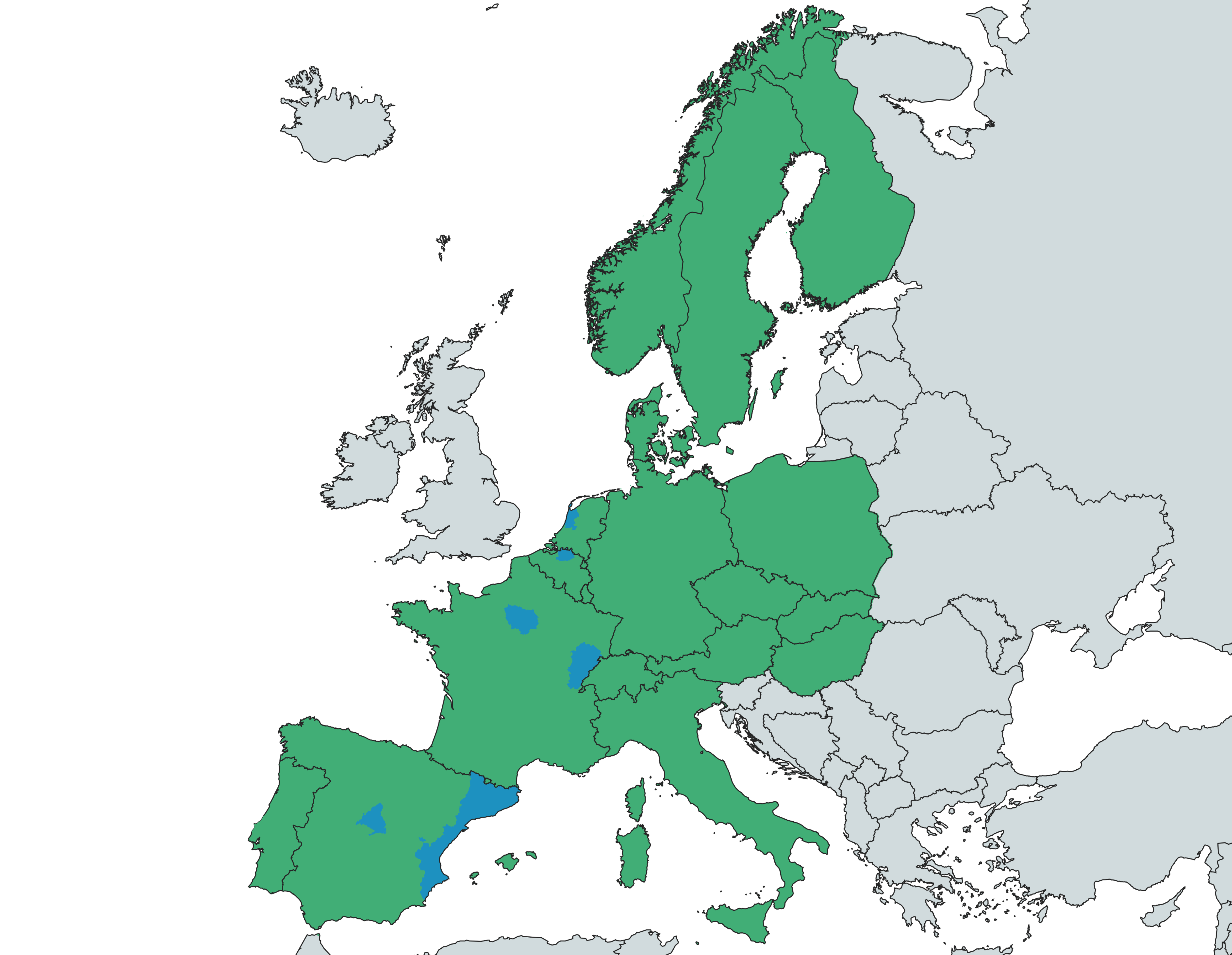 Map of corporate relocation coverage and warehouses across Europe